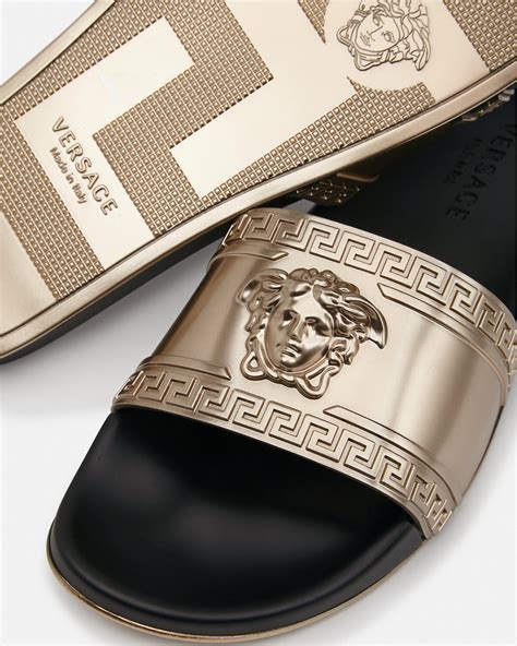 versace palazzo slifes on feet|Versace logo slides.